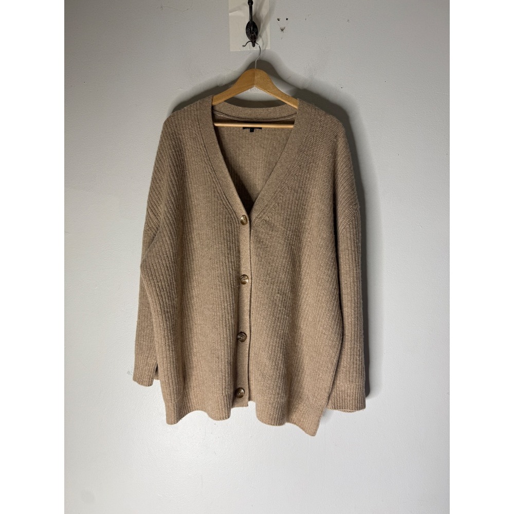 Quince Mongolian Cashmere Oversized Boyfriend Cardigan Sweater Oatmeal Beige L
